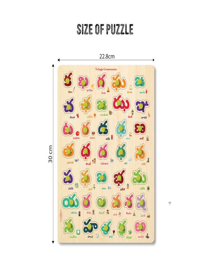 Khilonewale Set of 3 Wooden Telugu Language Puzzles for Kids | Consonant, Vowel & Number Learning | Montessori Educational Toy for 3+ Years | 9x12 Inch Durable Board | Early Literacy & Math Development - Image 3